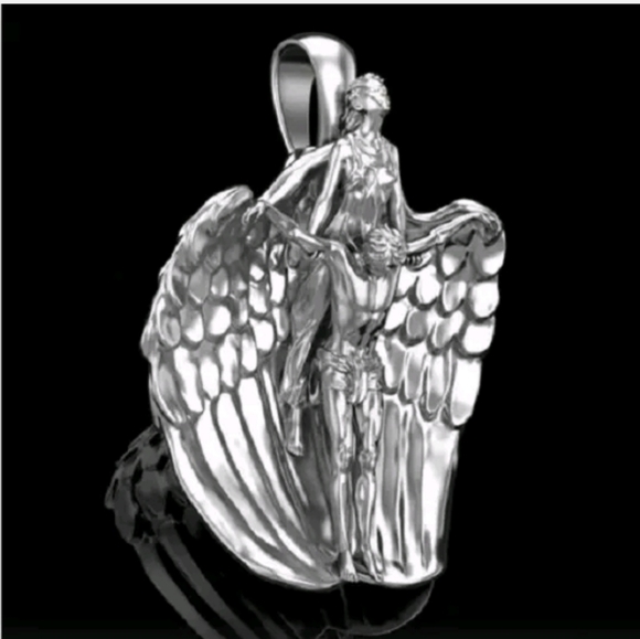 Silver titanium angel Saint winged goth necklace new - Picture 3 of 7